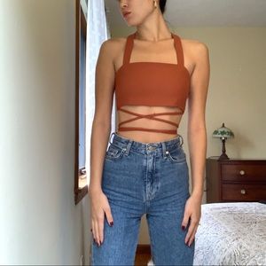 Missguided orange tie up top